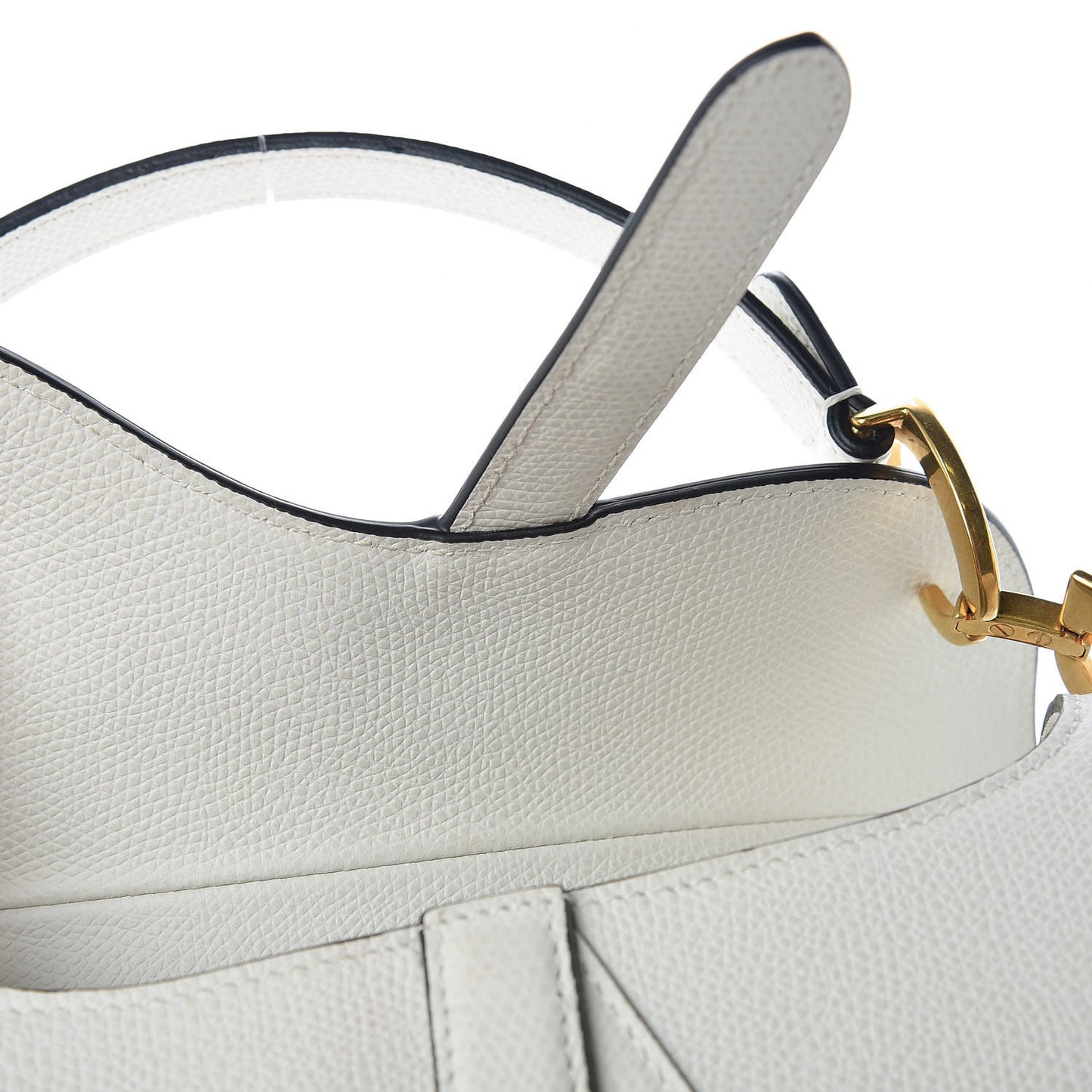 Grained Calfskin Mini Saddle Bag White