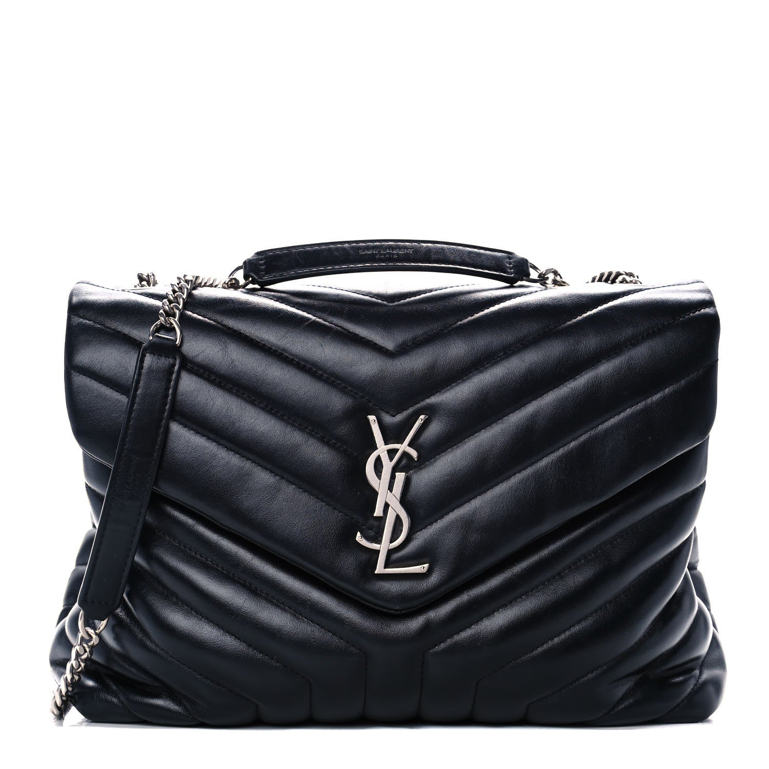 Saint Laurent Calfskin Y Quilted Monogram Medium Loulou Chain Satchel Black 1 of 16
