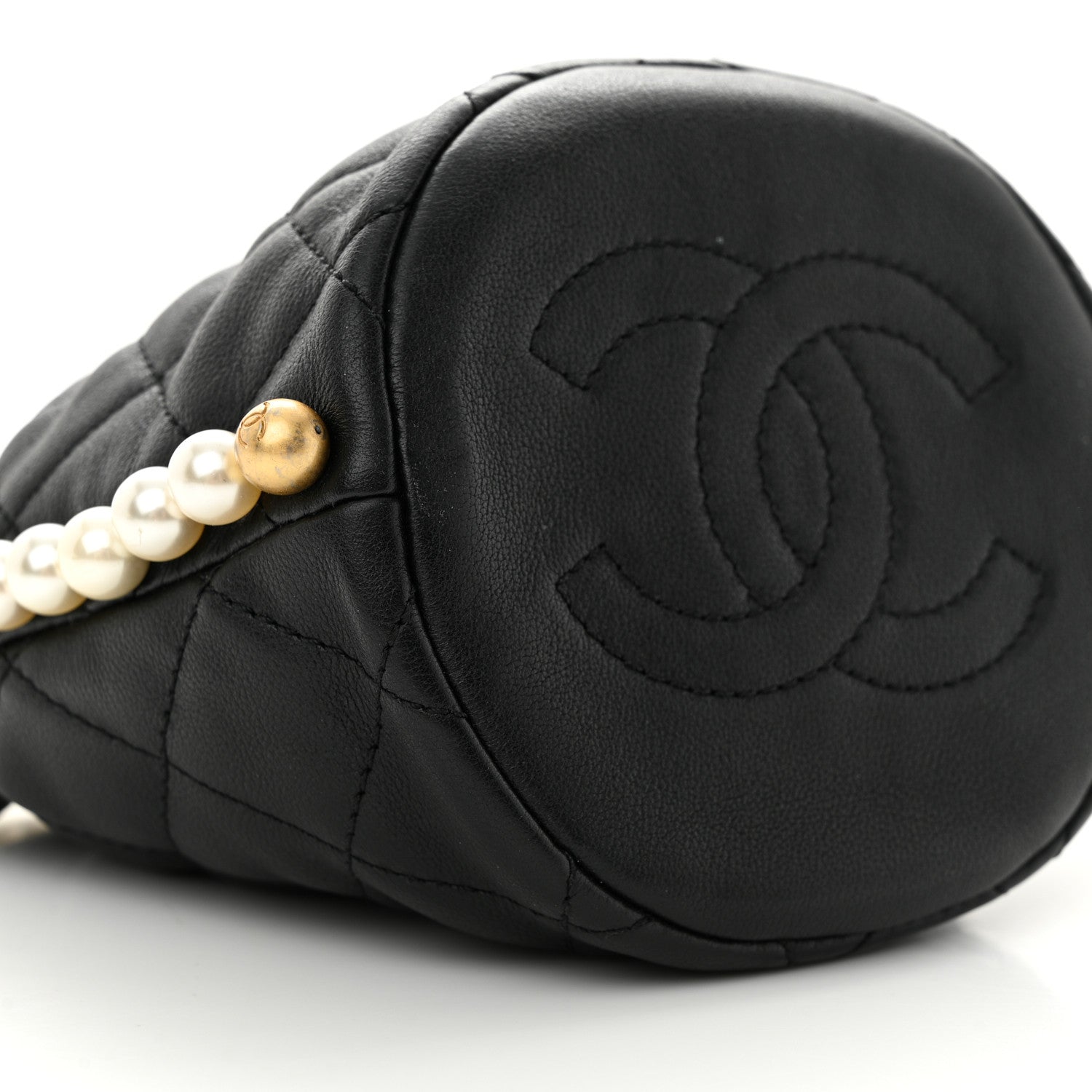 Chanel Calfskin Quilted Pearl Mini About Pearls Drawstring Bucket Bag Black 9 of 11