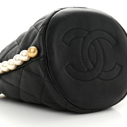 Chanel Calfskin Quilted Pearl Mini About Pearls Drawstring Bucket Bag Black 9 of 11