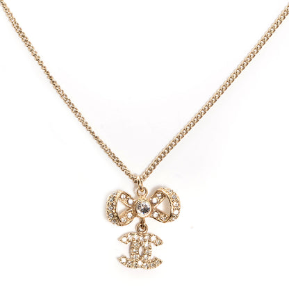 Chanel Crystal CC Bow Necklace Gold 1 of 6