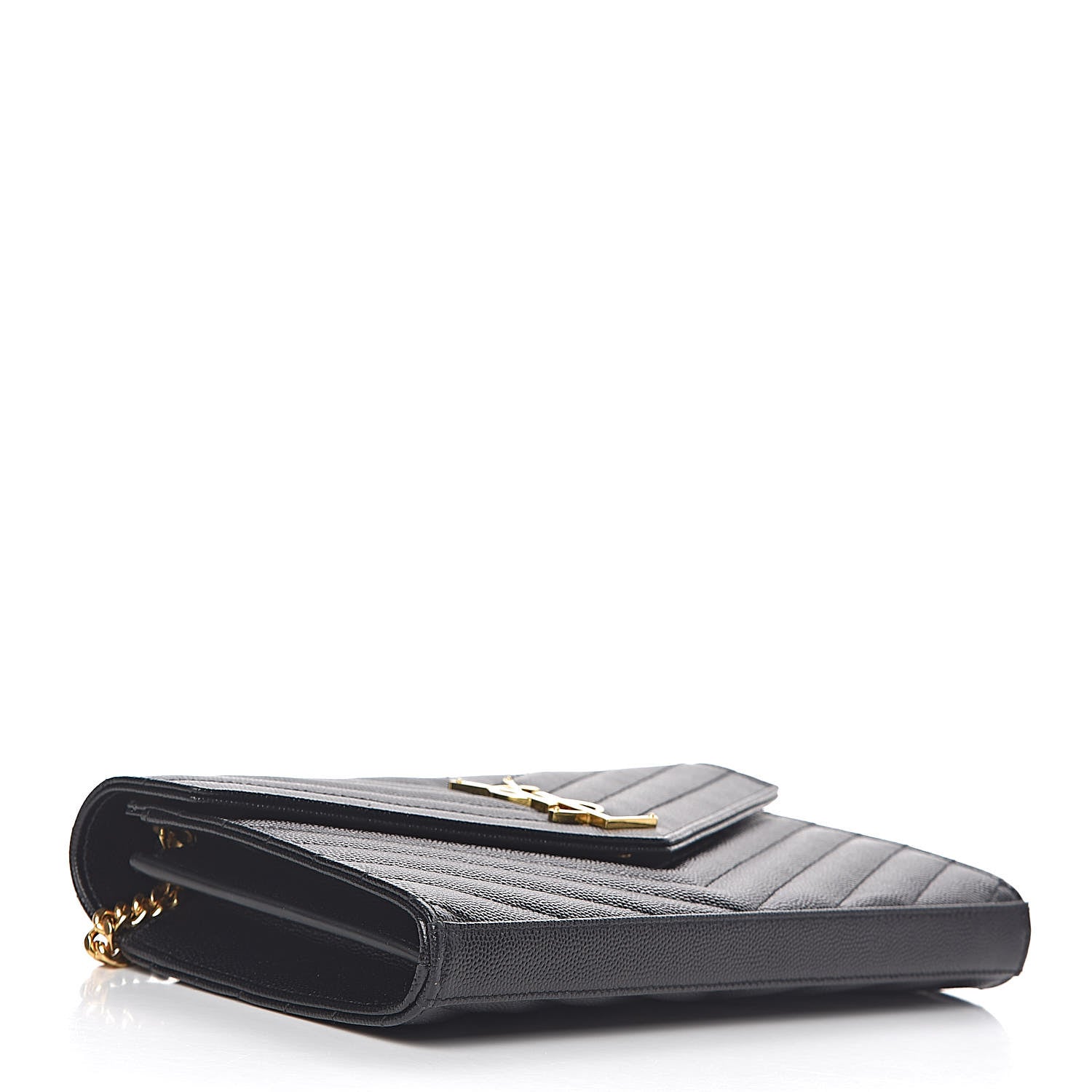 Saint Laurent Grain De Poudre Matelasse Chevron Monogram Chain Wallet Black 4 of 9