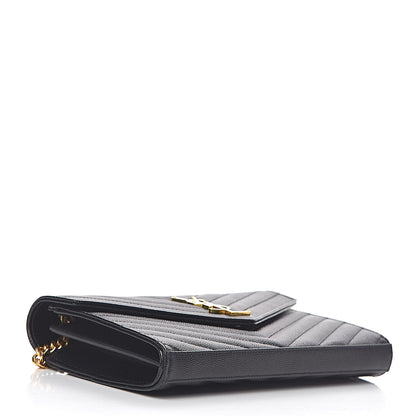 Saint Laurent Grain De Poudre Matelasse Chevron Monogram Chain Wallet Black 4 of 9