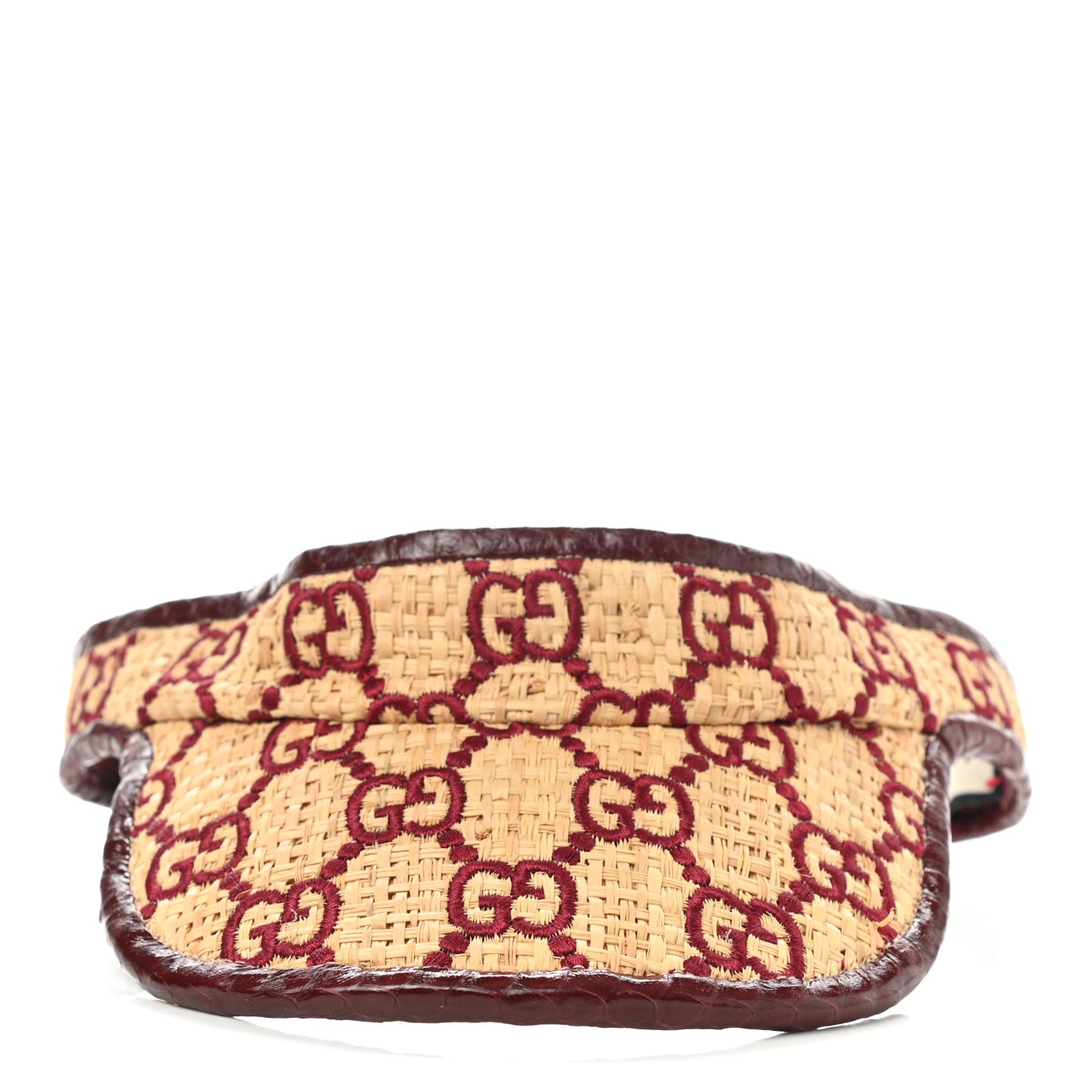 Raffia Elaphe GG Monogram Embroidered Afraa Visor L Ivory Bordeaux