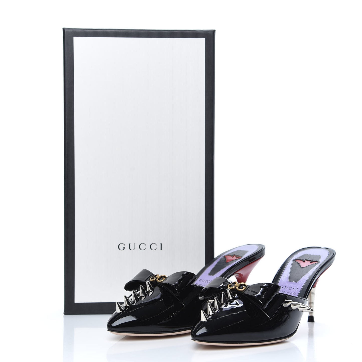 Patent GG Bow Sadie Spike Mid Heel Mules 35.5 Black