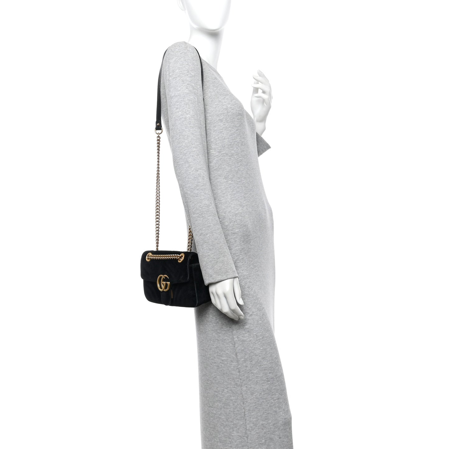 Velvet Matelasse Mini GG Marmont Shoulder Bag Black