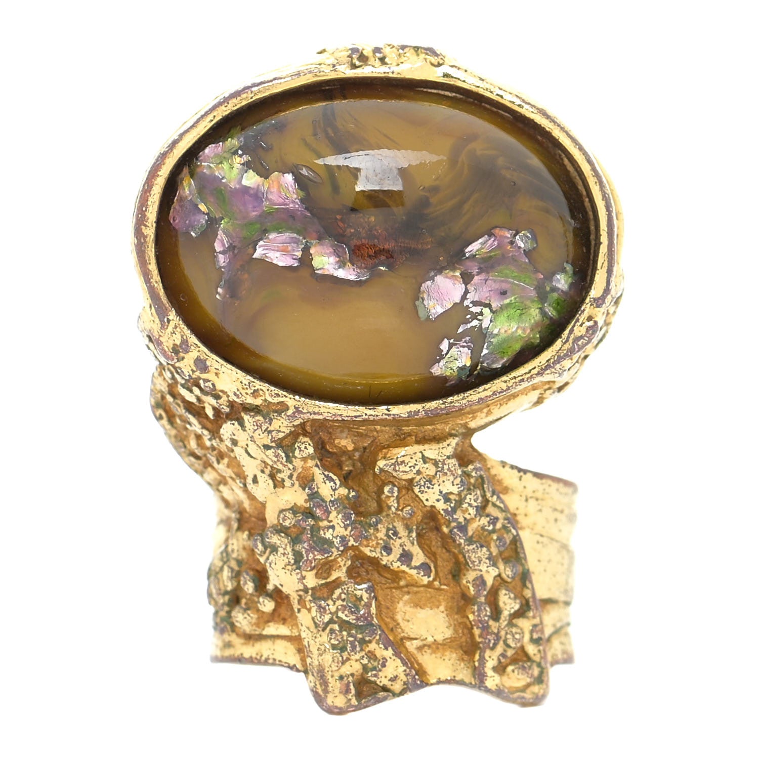 Saint Laurent Glass Cabochon Arty Ovale Ring 7 Gold 1 of 4
