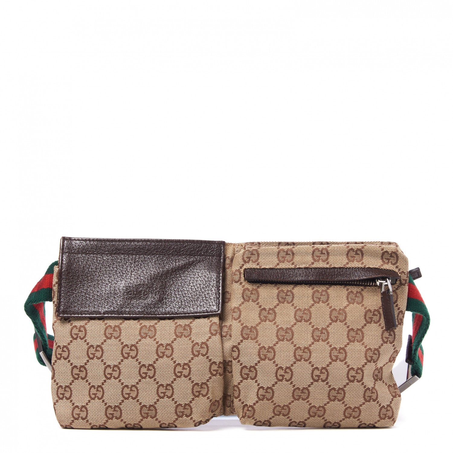 Gucci GG Monogram Web Double Pocket Belt Bag Dark Brown 1 of 7
