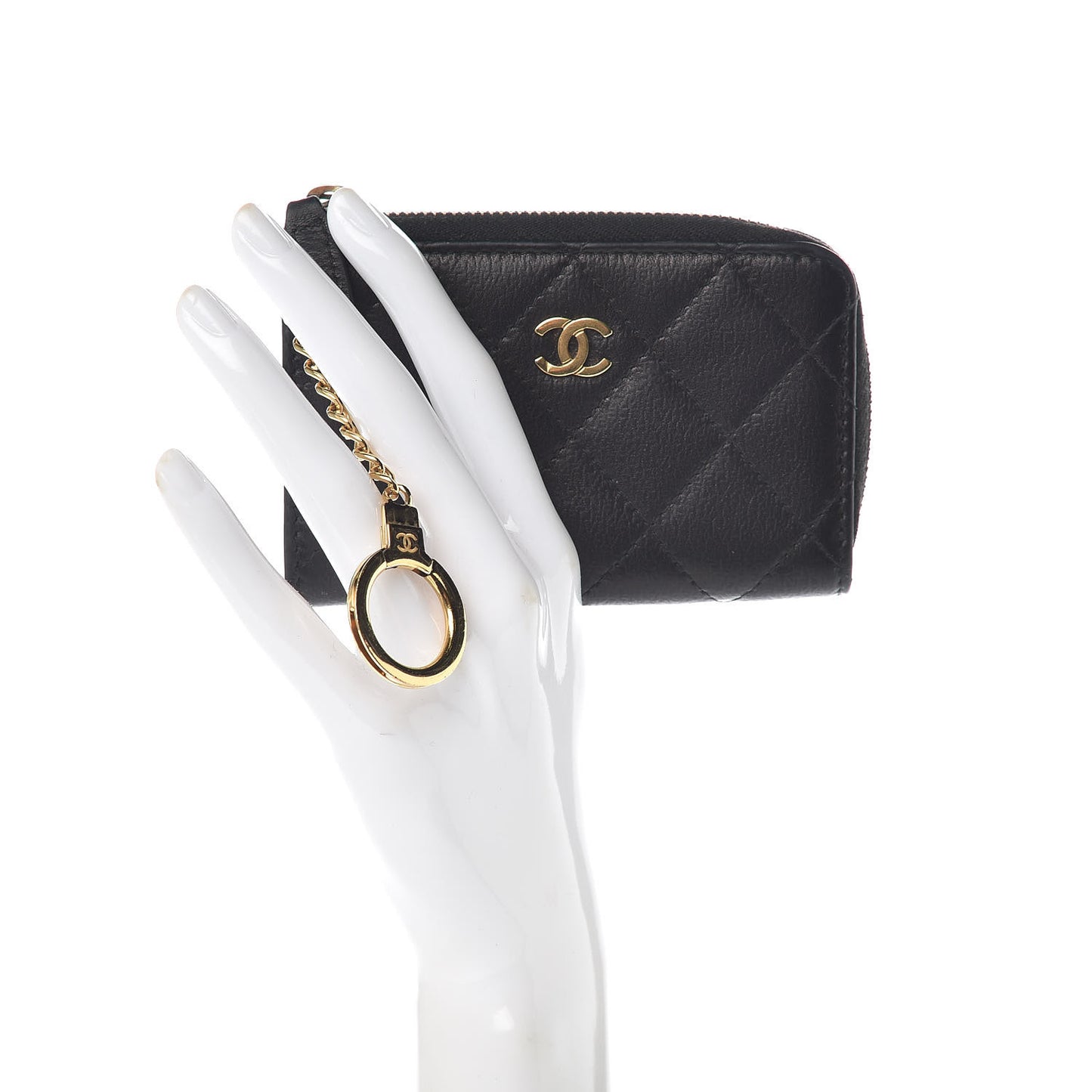 Letter Calfskin Embossed Quilted Key Holder Case Black