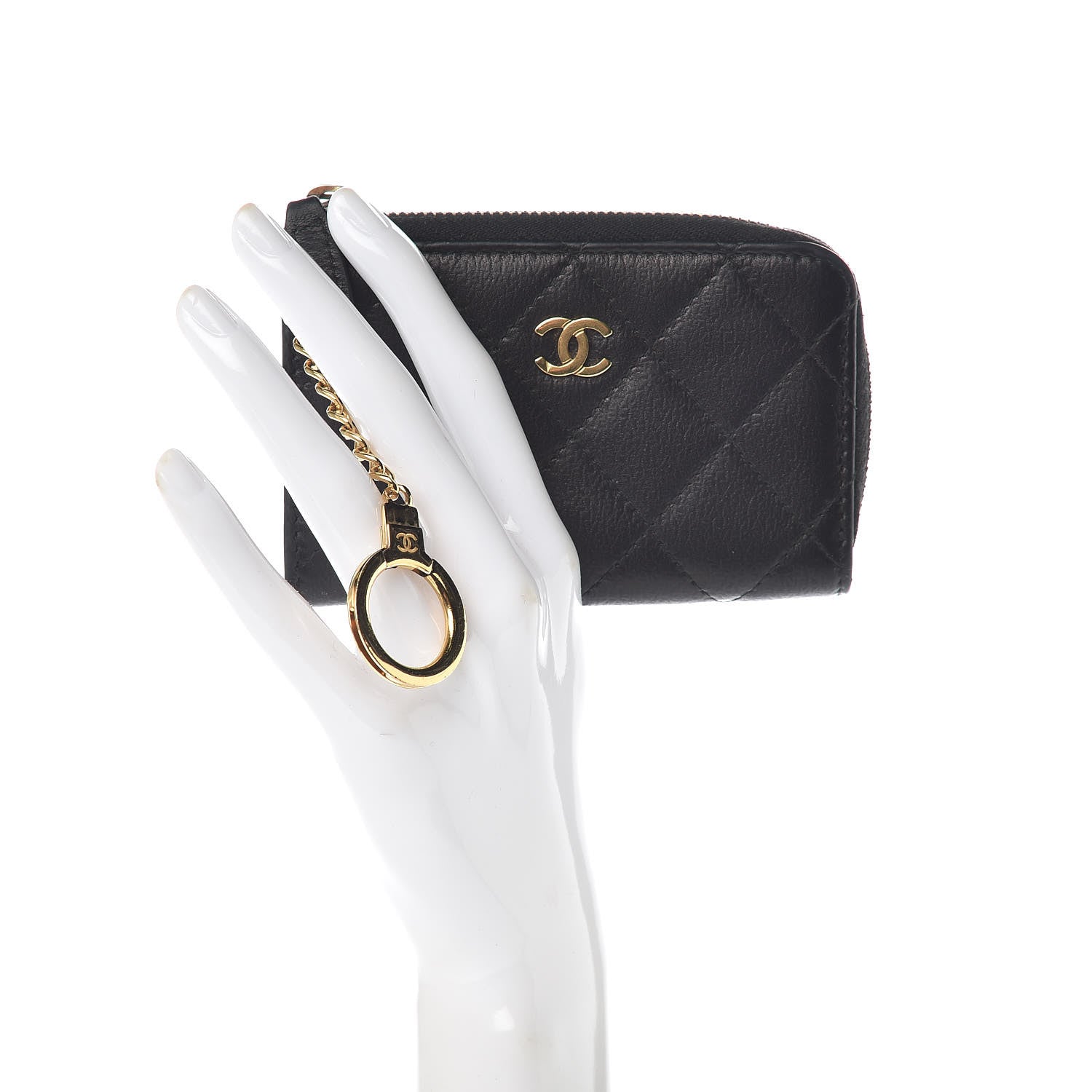 Chanel Letter Calfskin Embossed Quilted Key Holder Case Black 2 of 7