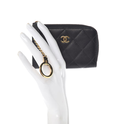 Chanel Letter Calfskin Embossed Quilted Key Holder Case Black 2 of 7