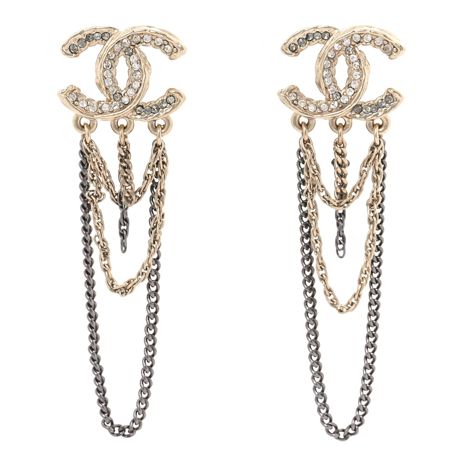 Chanel Crystal Chain CC Drop Earrings Gold 1 of 4