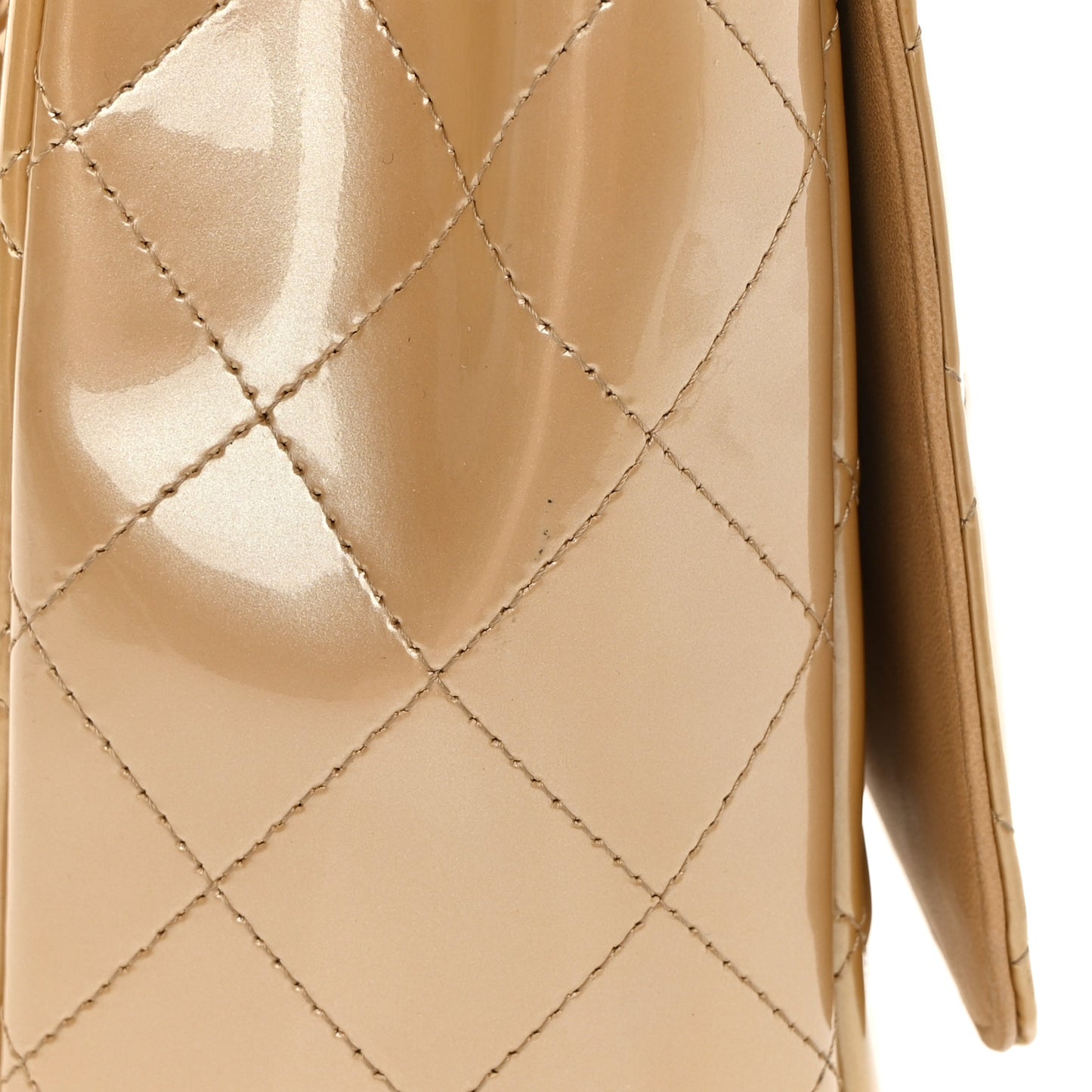 Metallic Patent Quilted Maxi Single Flap Beige