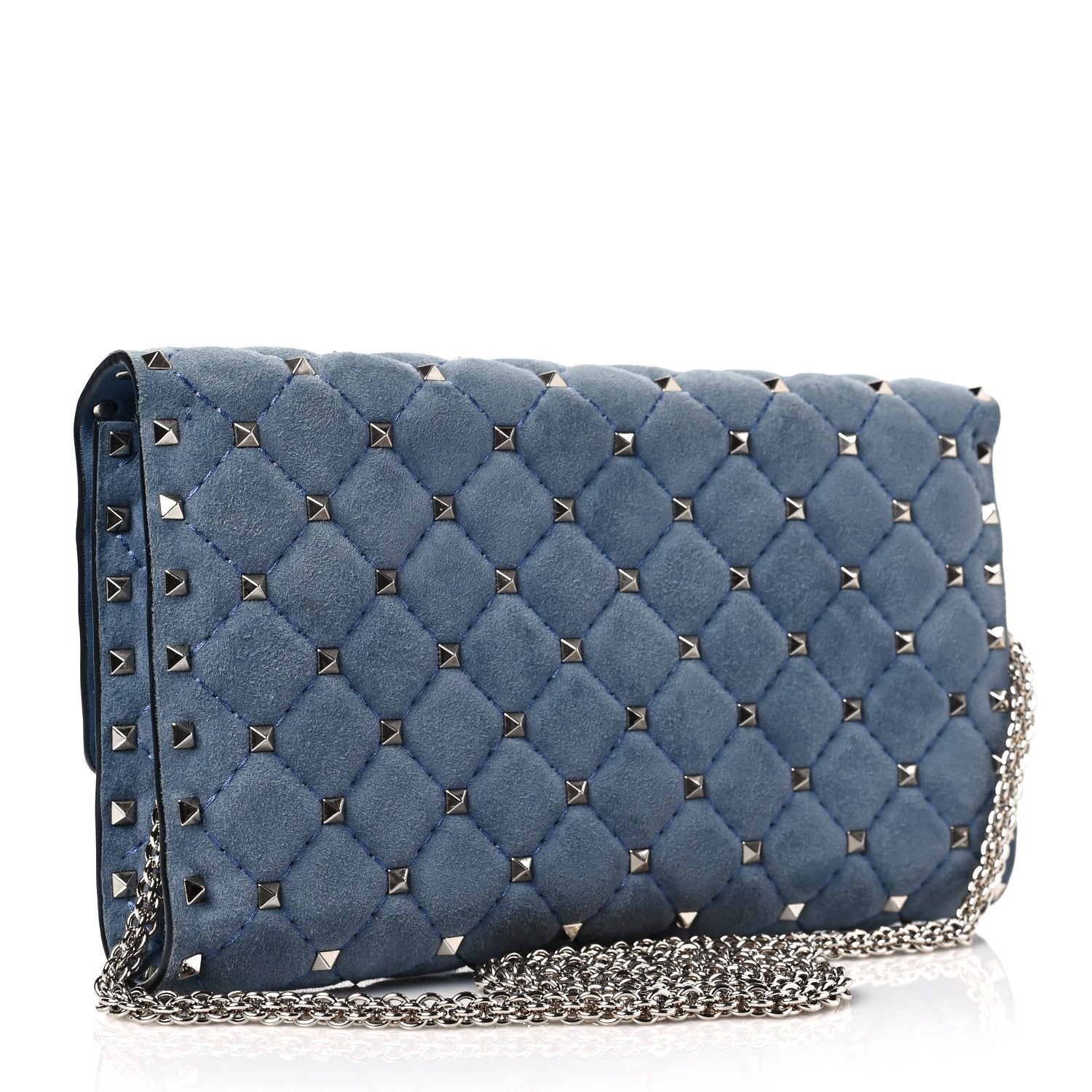 Valentino Garavani Suede Rockstud Spike Wallet on Chain Bright Blue 3 of 6
