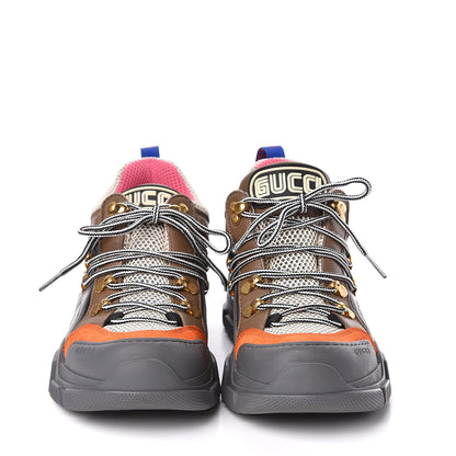 Gucci X SEGA Mesh Canvas Calfskin Womens Flashtrek Sneakers White Box Pink Ardesia Loess 2 of 10
