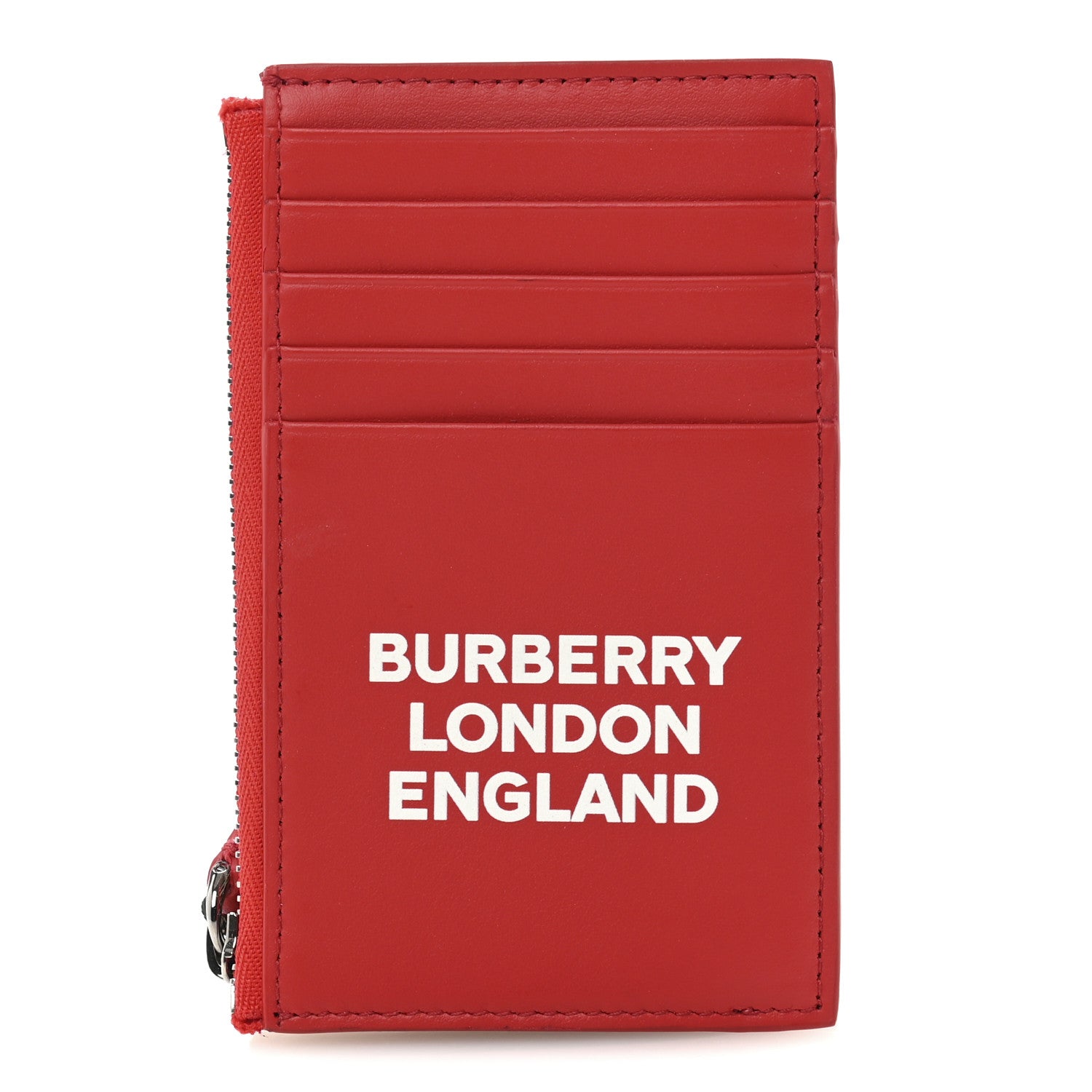 Burberry Calfskin London England Print Logo Alwyn Card Holder Bright Red 1 of 10