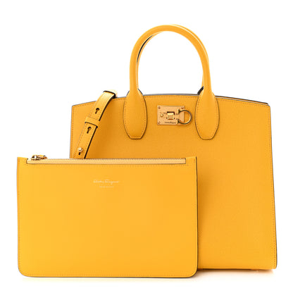 Salvatore Ferragamo Hammered Calfskin Medium The Studio Box Bag Yellow 1 of 10