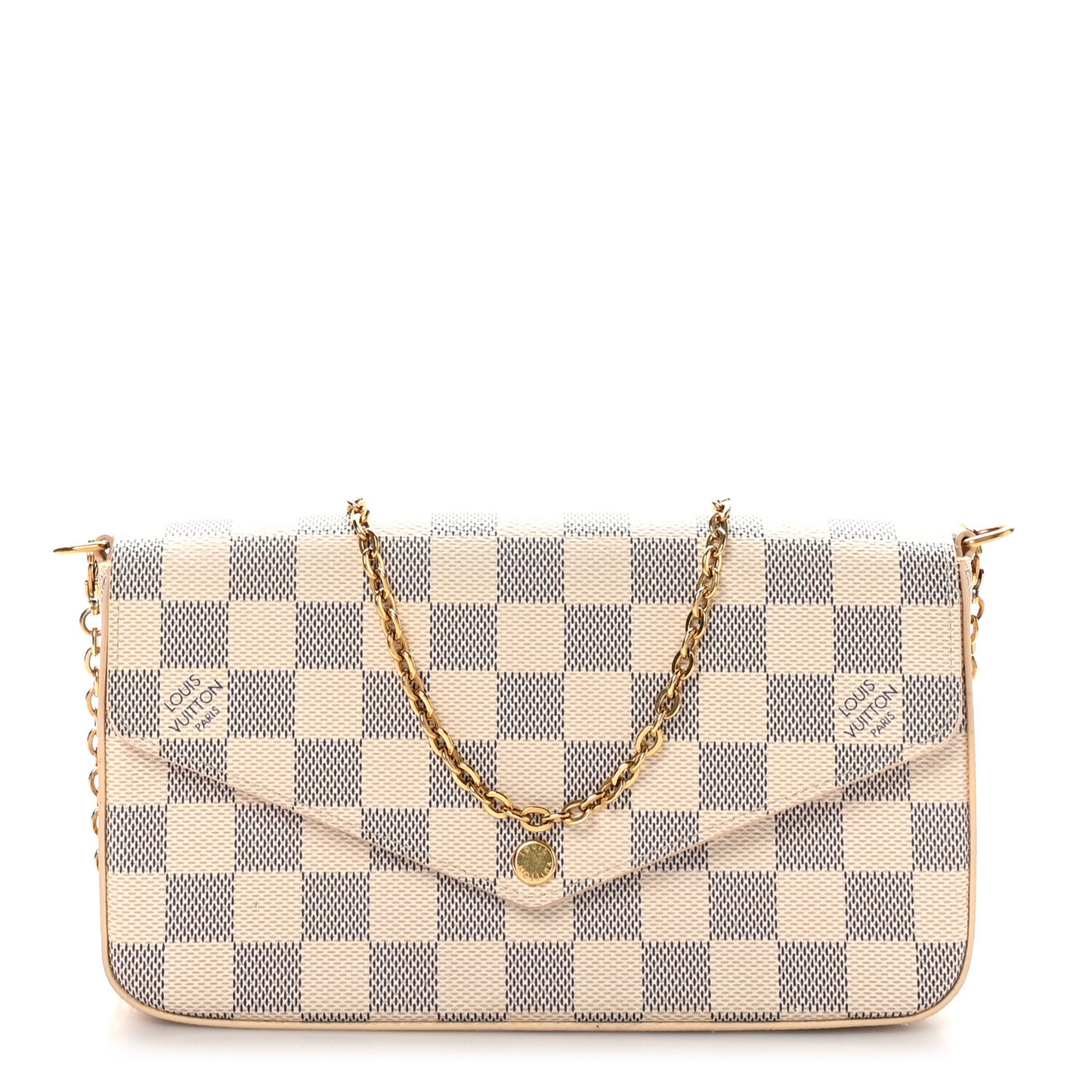 Damier Azur Pochette Felicie Chain Wallet Rose Ballerine