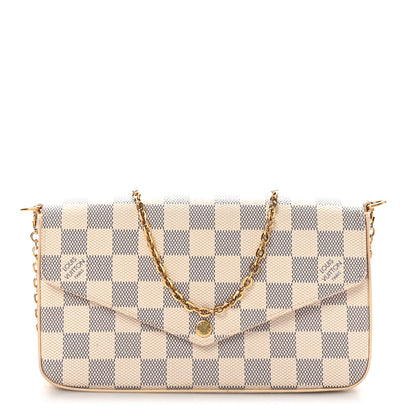 Louis Vuitton Damier Azur Pochette Felicie Chain Wallet Rose Ballerine 1 of 9