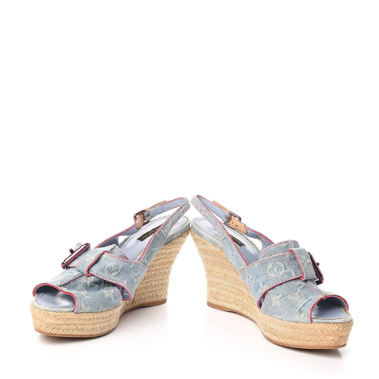 Louis Vuitton Denim Monogram Espadrille Wedge Sandals 40 Blue 5 of 12