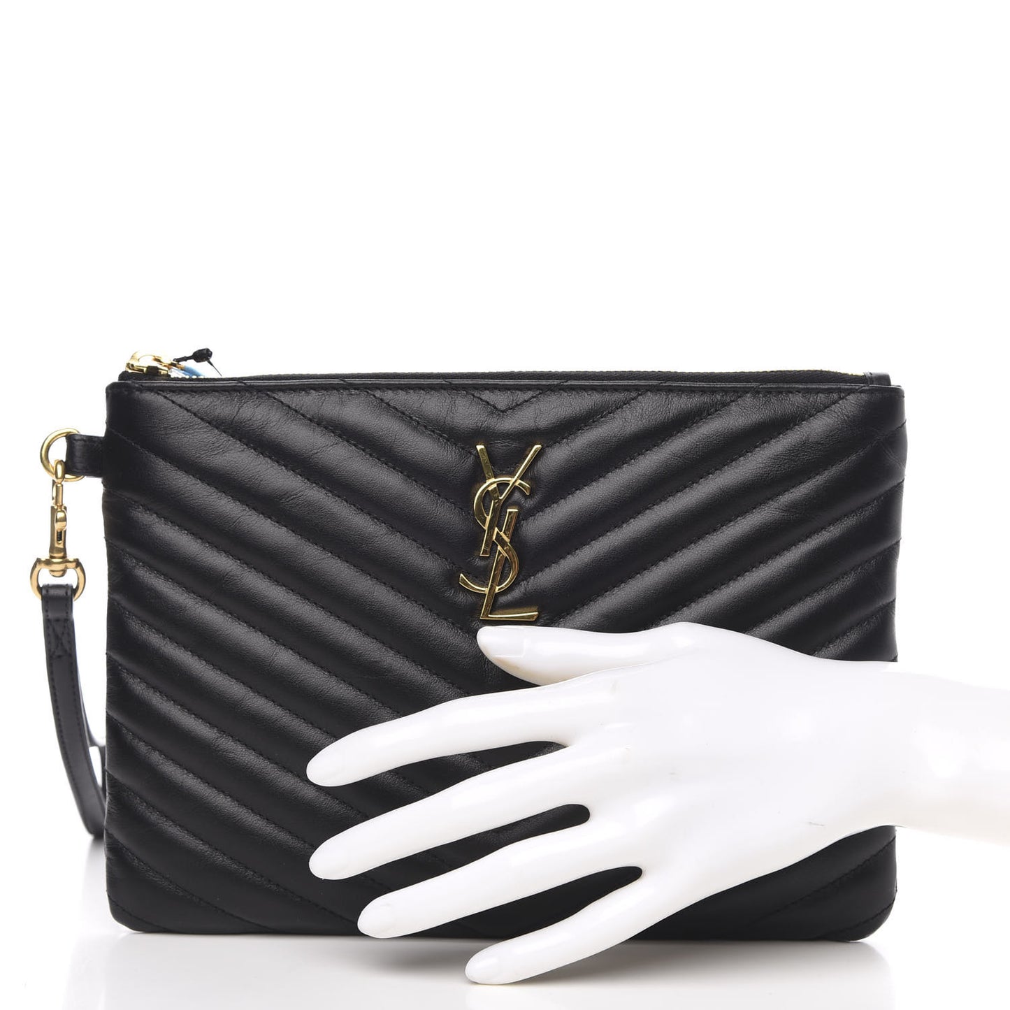 Calfskin Matelasse Chevron Monogram A5 Wristlet Black