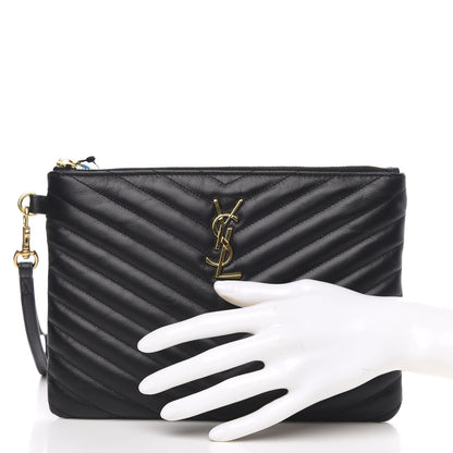 Saint Laurent Calfskin Matelasse Chevron Monogram A5 Wristlet Black 2 of 7