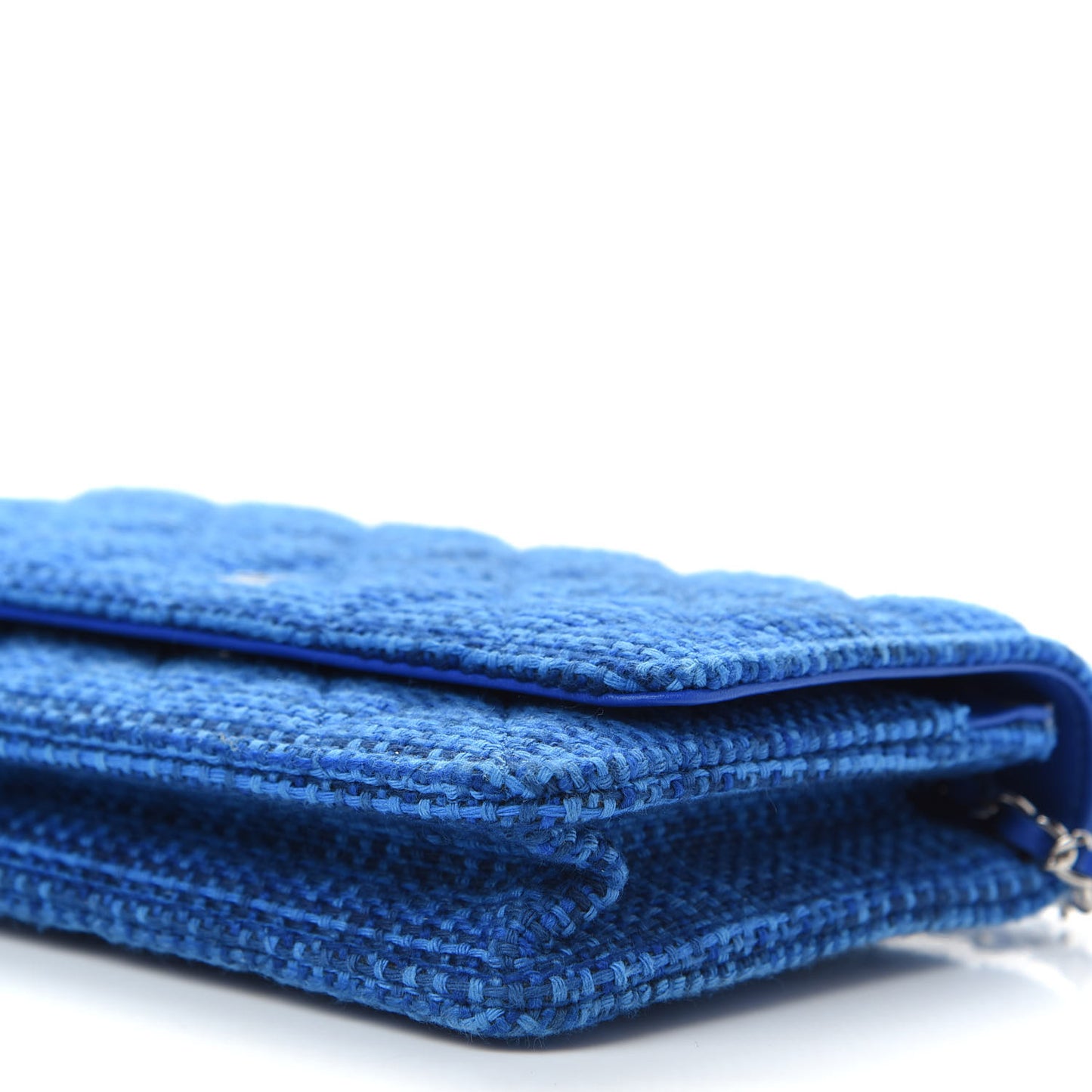 Tweed Quilted Wallet on Chain WOC Navy Blue