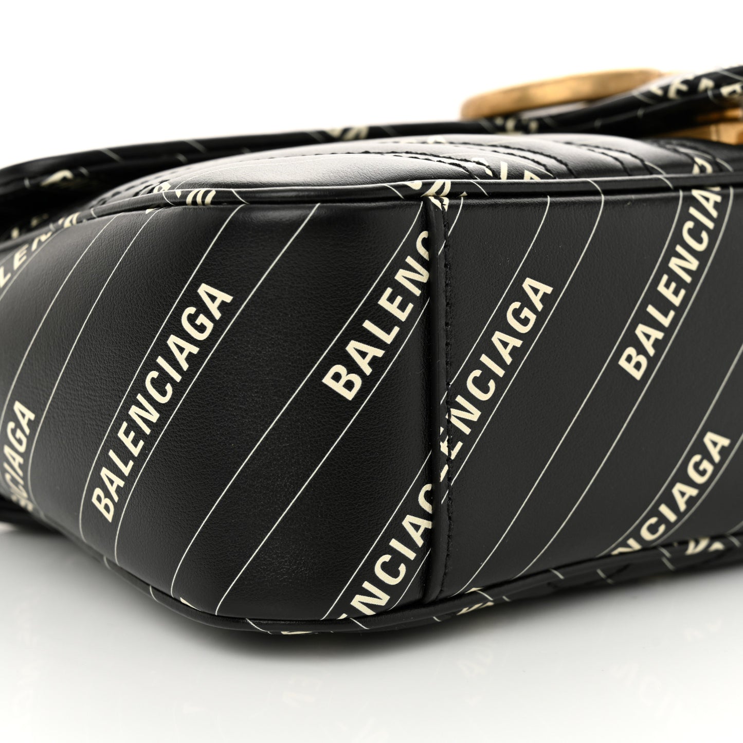 X BALENCIAGA Calfskin Matelasse Logo Print Small GG Marmont Shoulder Bag Black