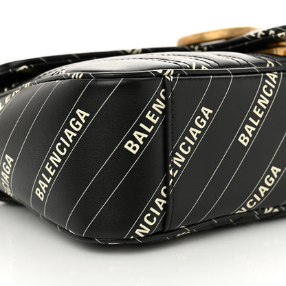 Gucci X BALENCIAGA Calfskin Matelasse Logo Print Small GG Marmont Shoulder Bag Black 9 of 11