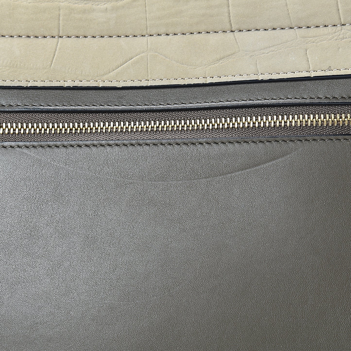 Crocodile Embossed Calfskin Suede Medium Trapeze Taupe