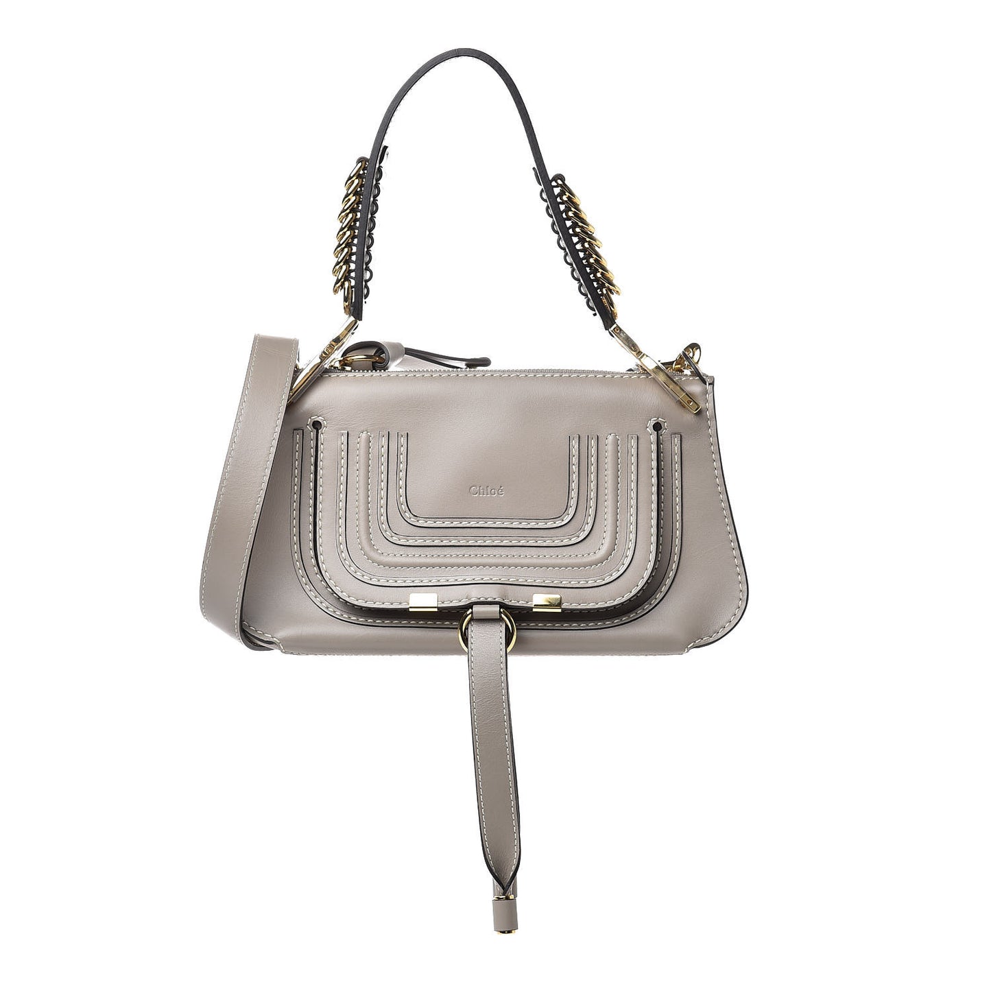 Shiny Calfskin Small Marcie Saddle Shoulder Bag Motty Grey