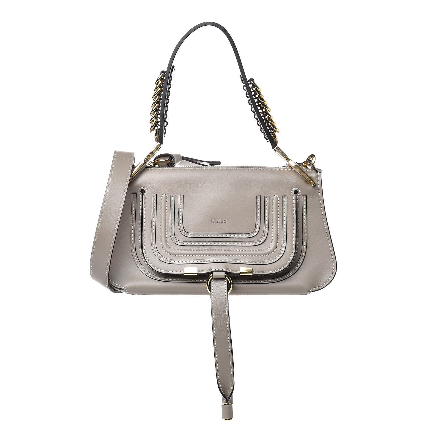 Chloe Shiny Calfskin Small Marcie Saddle Shoulder Bag Motty Grey 1 of 10