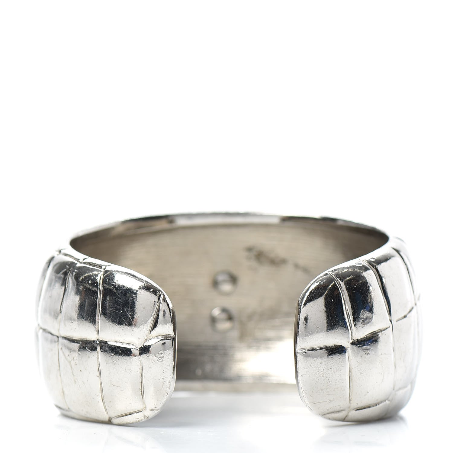 Chanel Metal Crocodile Embossed CC Cuff Silver 3 of 4