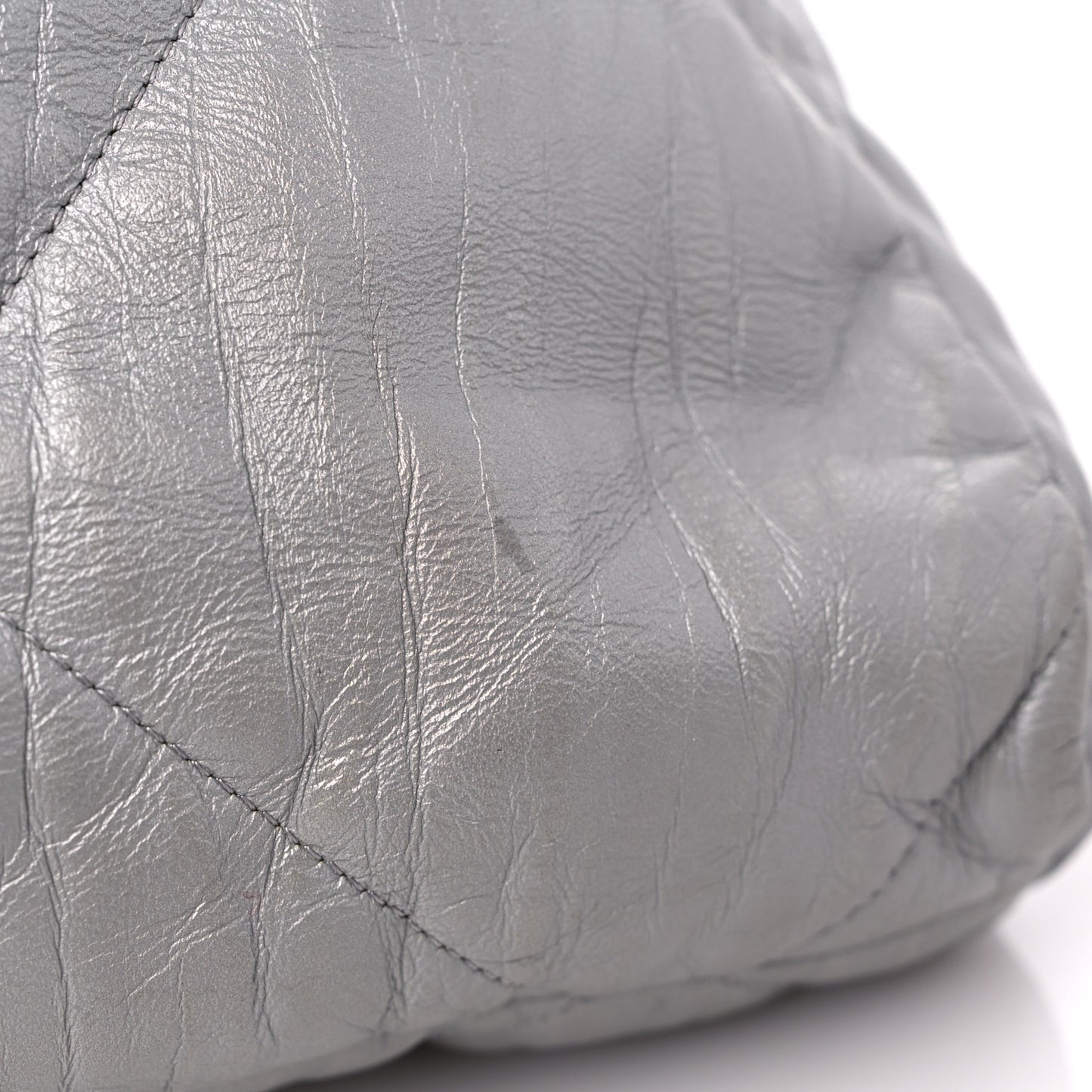 Iridescent Calfskin Quilted Ground Control Tote Silver