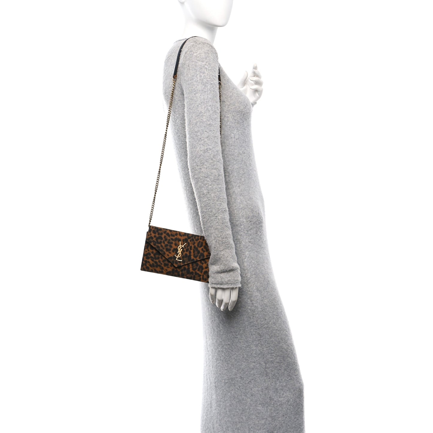 Canvas Matelasse Chevron Monogram Envelope Chain Wallet Leopard