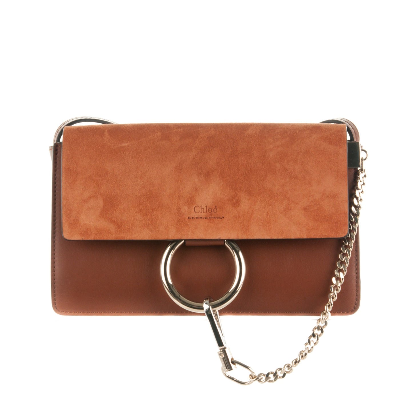 Suede Calfskin Small Faye Shoulder Bag Tobacco
