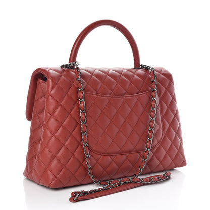 Chanel Caviar Quilted Medium Coco Handle Flap Dark Red 3 of 10