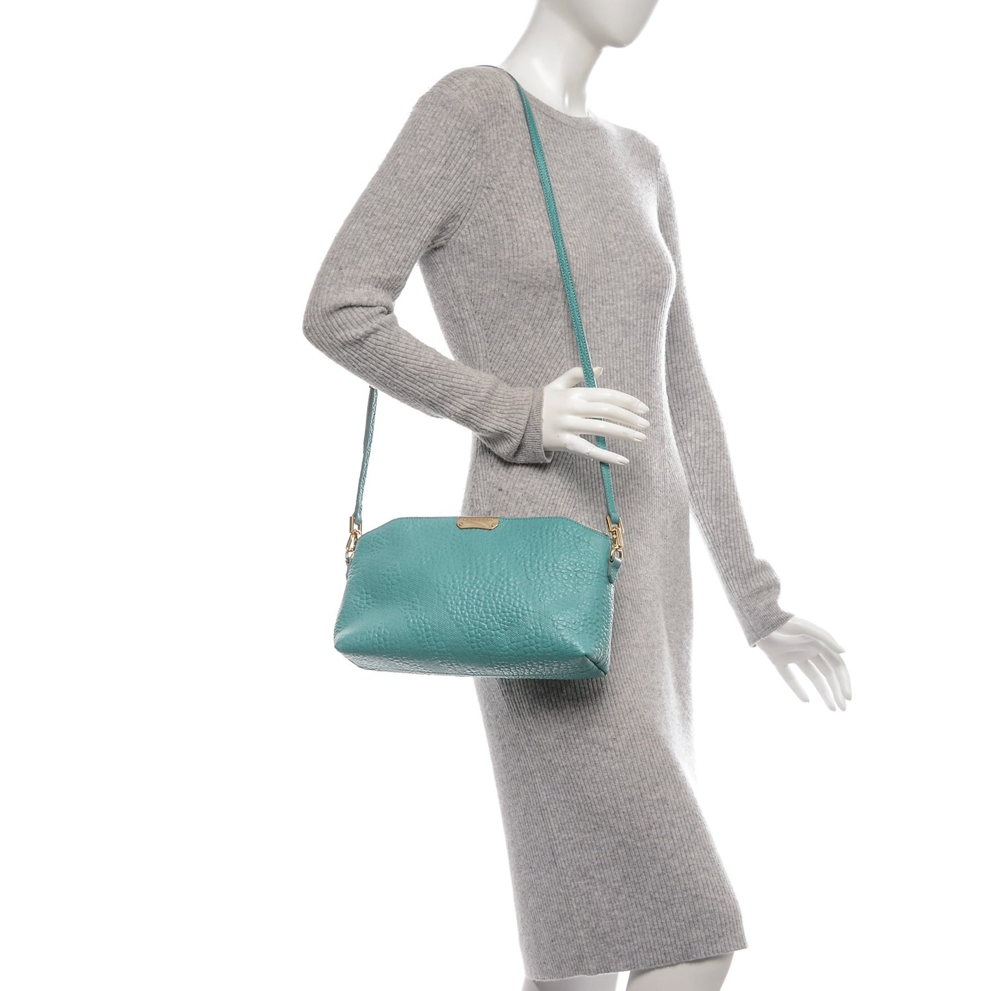 Signature Grain Calfskin Check Embossed Small Chichester Crossbody Clutch Bag Aqua Green
