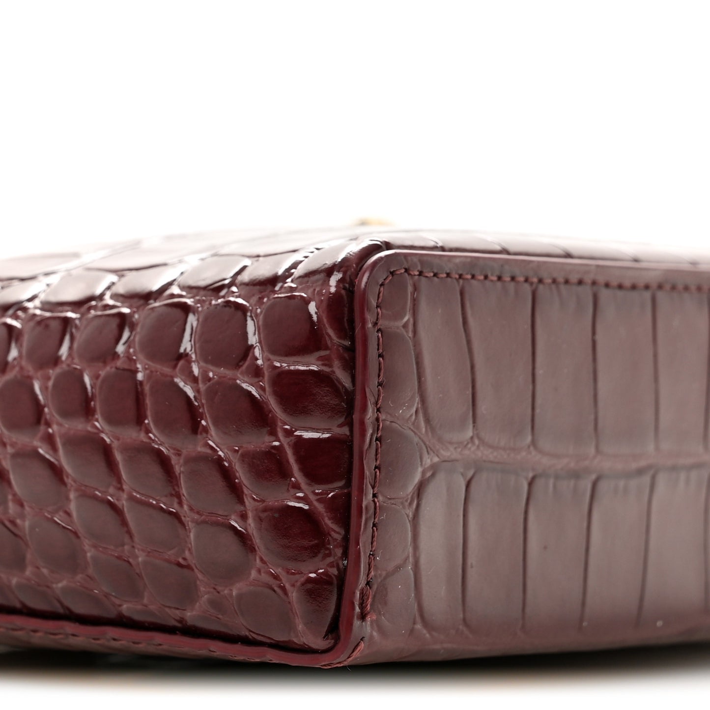 Calfskin Crocodile Embossed Crococo Top Handle Slim Vanity Case With Chain Dark Burgundy