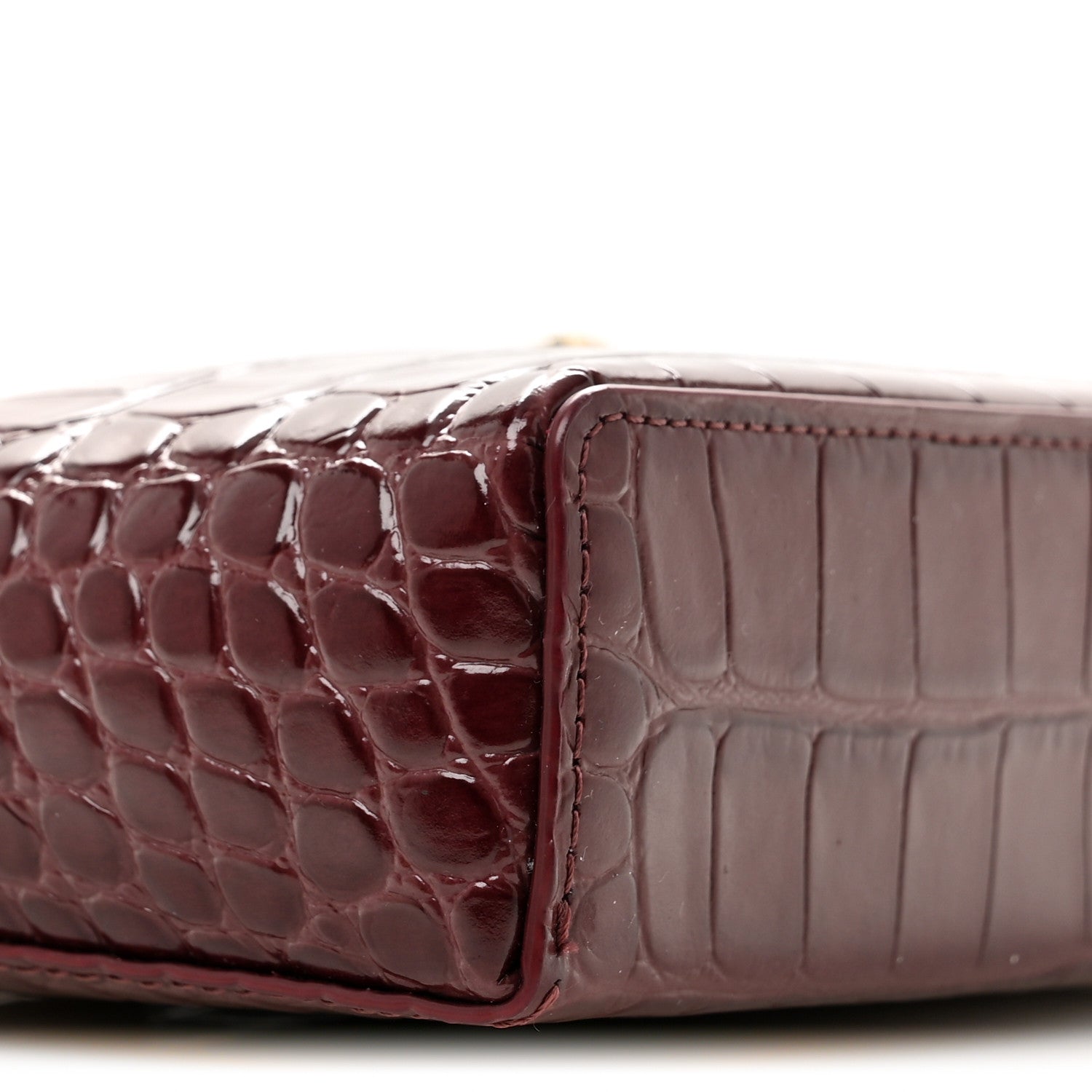 Chanel Calfskin Crocodile Embossed Crococo Top Handle Slim Vanity Case With Chain Dark Burgundy 9 of 11