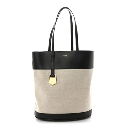 Salvatore Ferragamo Canvas Calfskin North South Charming Tote Natural Black 1 of 11