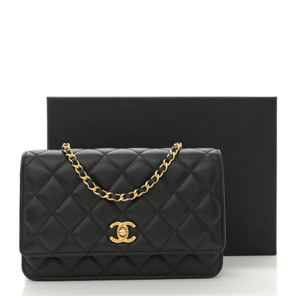 Chanel Lambskin Quilted CC Pearl Crush Wallet on Chain WOC Black 11 of 11