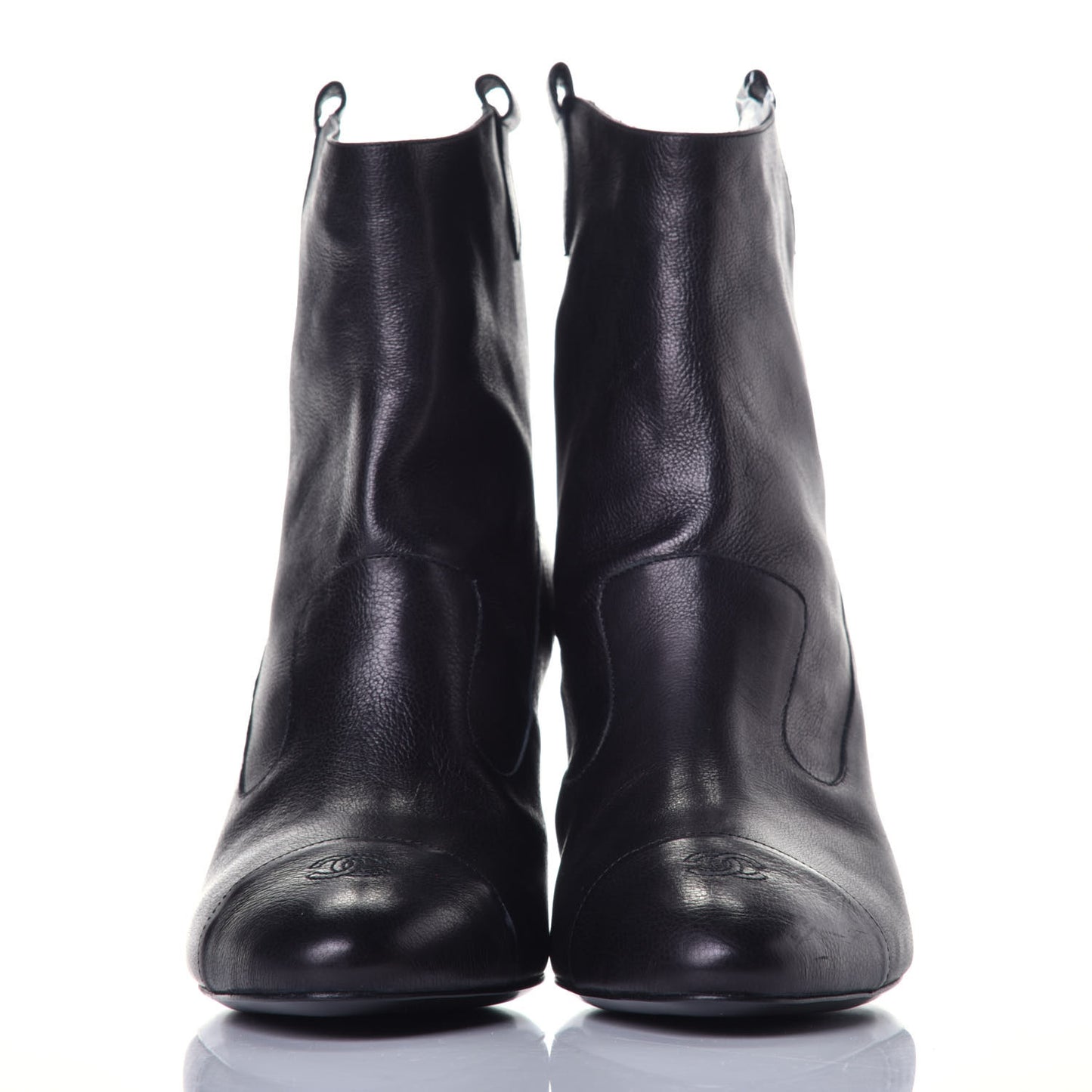 Lambskin Cap Toe Ankle Boots 39 Black