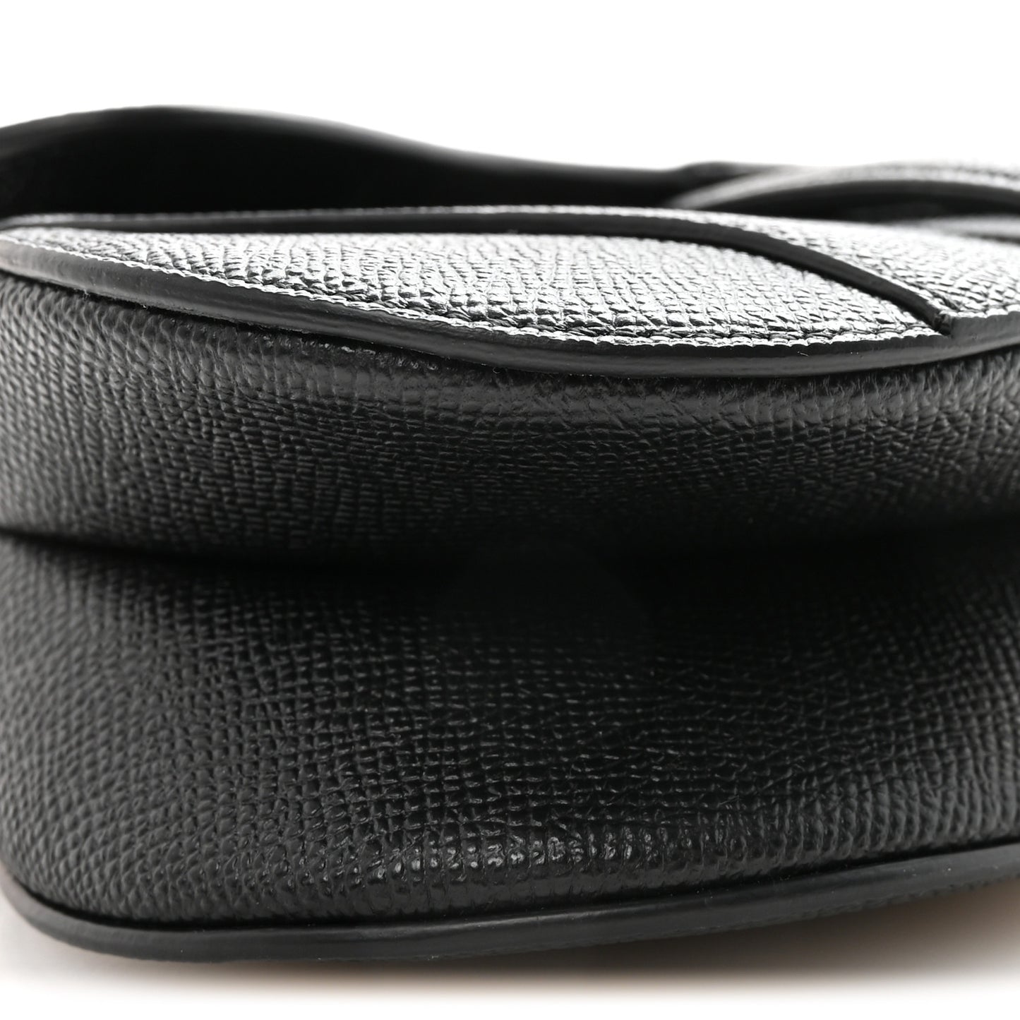 Grained Calfskin Mini Saddle Bag With Strap Black