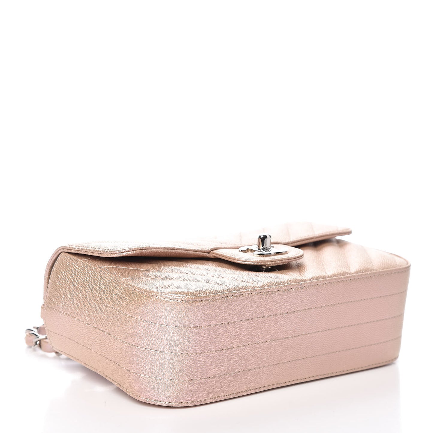 Iridescent Caviar Chevron Quilted Mini Rectangular Flap Light Gold