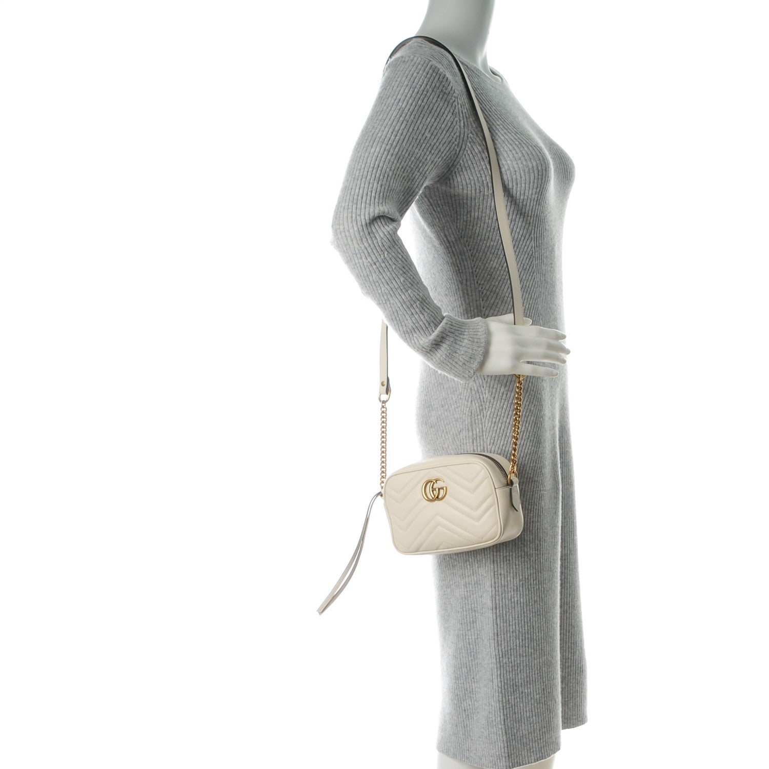 Gucci Calfskin Matelasse Mini GG Marmont Chain Shoulder Bag White 2 of 7