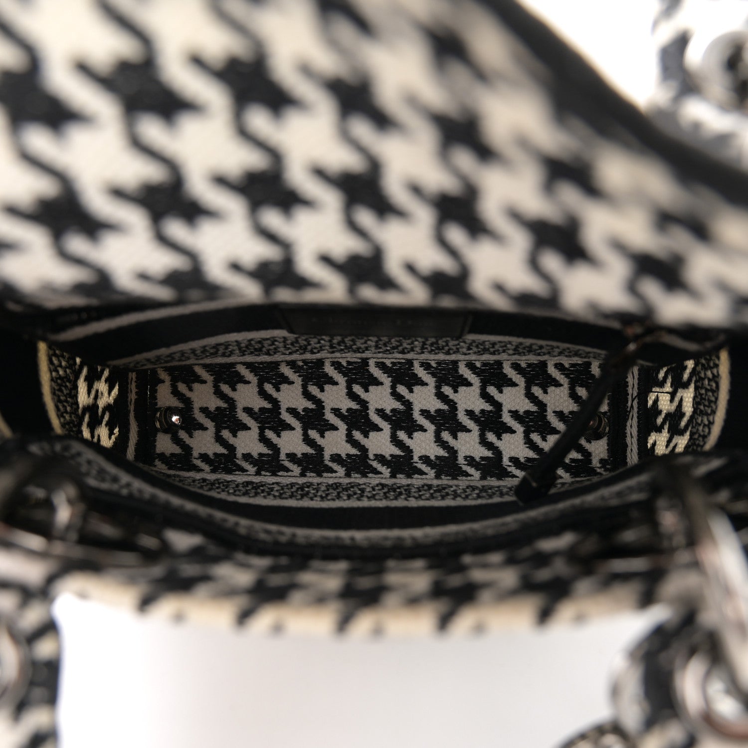 Christian Dior Canvas Houndstooth Embroidered Mini Lady D-Lite Black White 5 of 10