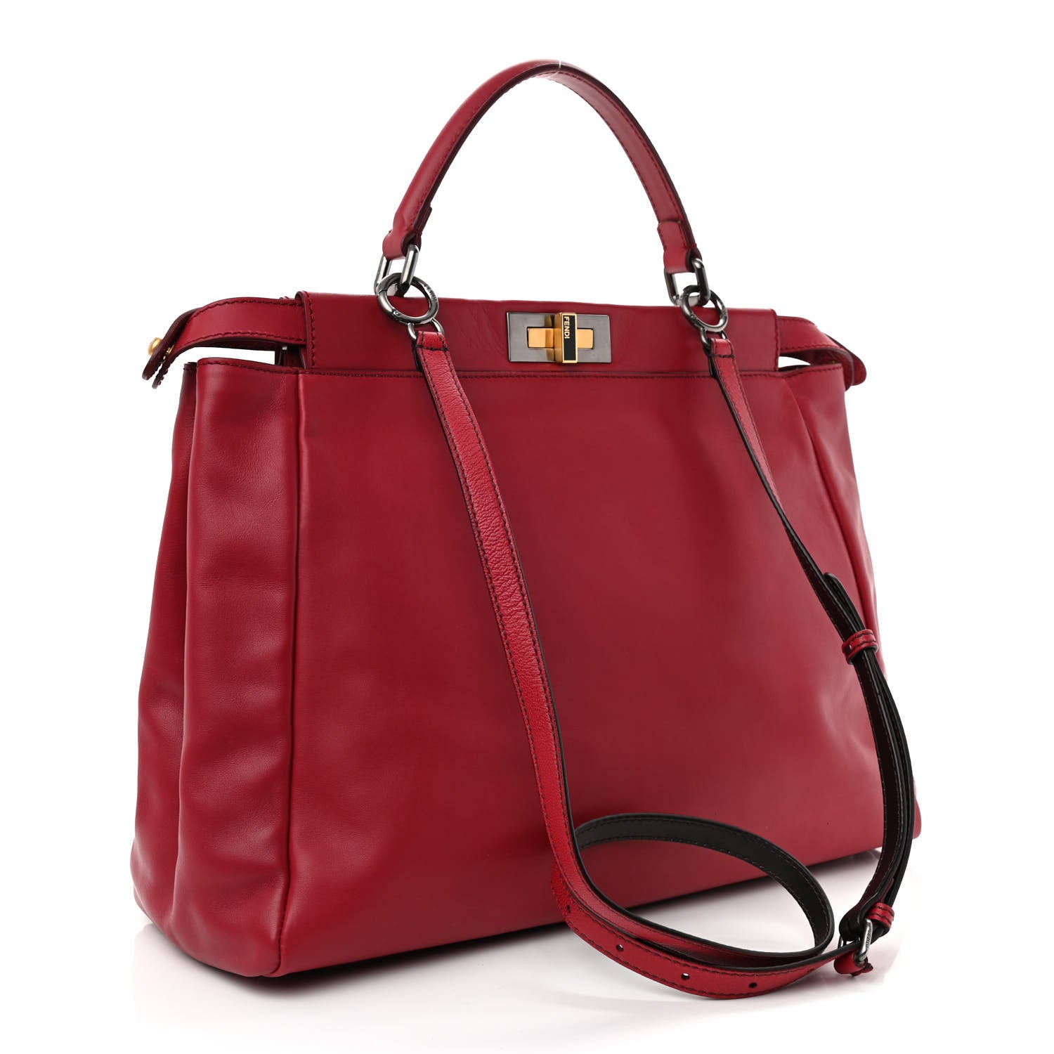 Fendi Vitello Suede Large Peekaboo Iconic Satchel Rubino Peonia 3 of 11