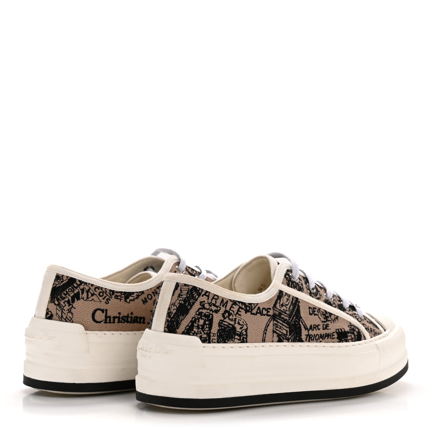 Canvas Embroidered Plan De Paris Womens Walk'N'Dior Platform Sneakers 37.5 Natural Black