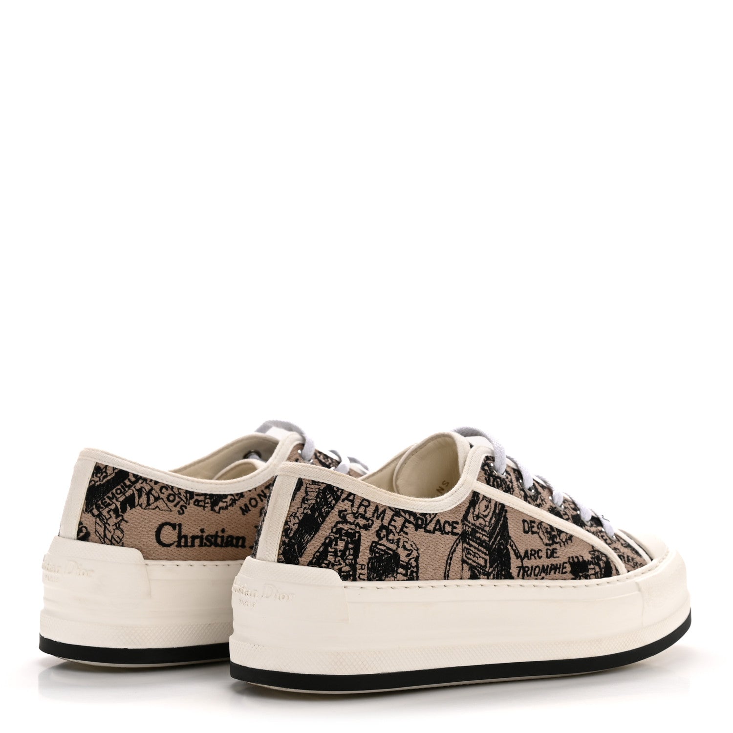 Christian Dior Canvas Embroidered Plan De Paris Womens Walk'N'Dior Platform Sneakers 37.5 Natural Black 5 of 10